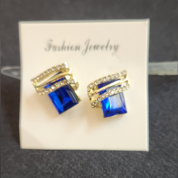 Unknown Jewelry - Gold and Blue Pierced Earrings